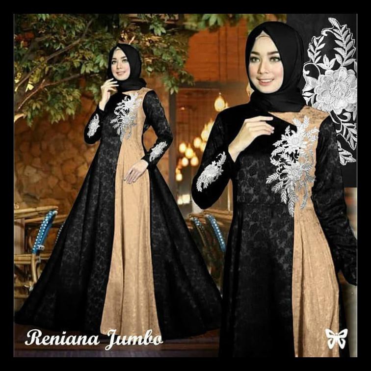 Maxi Gamis Reniana Jumbo / Xl Hitam Mocca, Busana Muslim, Baju Pesta