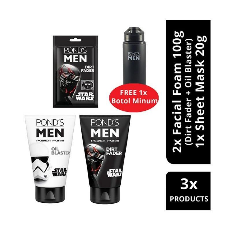 Paket Ponds Men Star Wars Sabun Wajah Dirt Fader Masker + Free Botol Minum