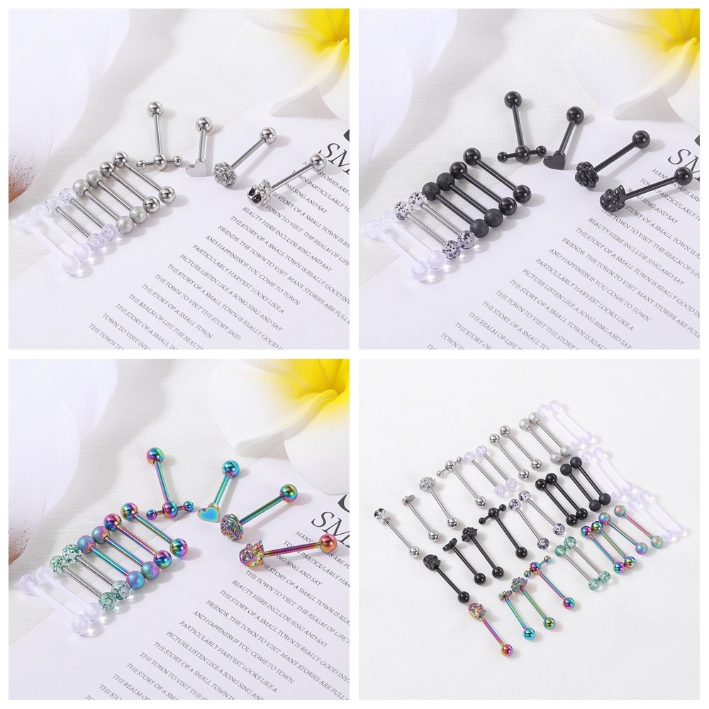 1Set 14g Anting Tindik Lidah Bentuk Tengkorak Bahan Stainless Steel Untuk Wanita