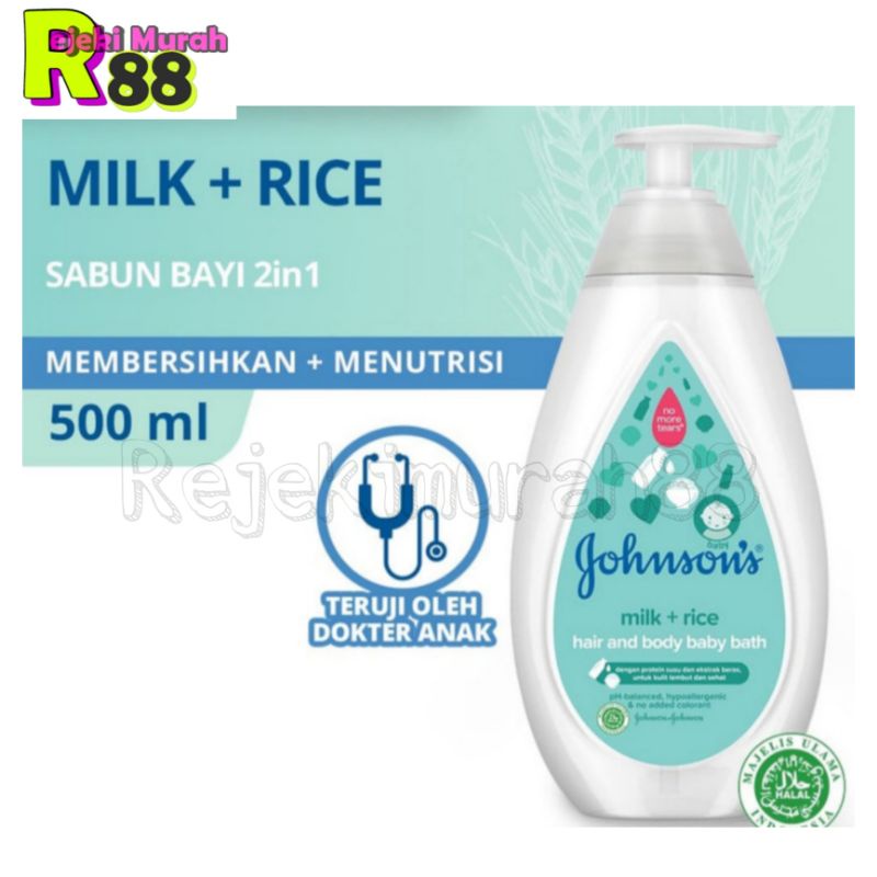 Johnsons Milk Rice Hair &amp; Body Baby Bath/Sabun Bayi 2in1 500ml pump/ Refill 400ml dan 200ml/Sabun Mandi Bayi