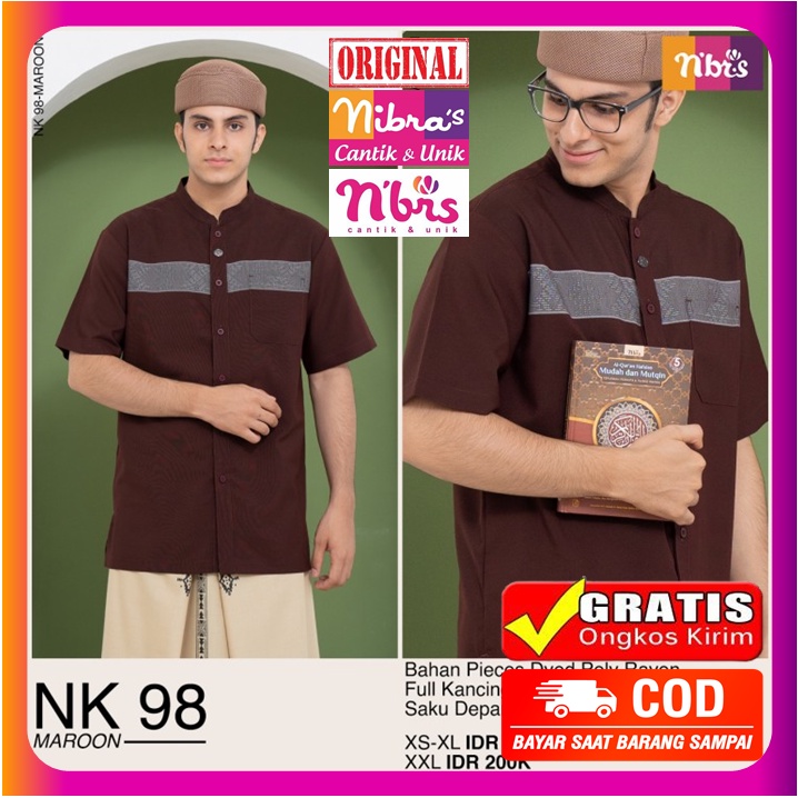 Baju Koko Nibras Dewasa Pria Lengan Pendek  NK 98 Maroon Brown Terbaru 2022 Ori Original Promo Disko
