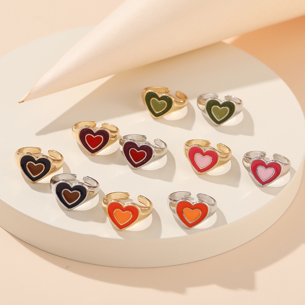 YEEZII Retro Multicolor Heart-shaped Finger Ring Opening Adjustable Ins Style Rings for Women Accessories Jewelry