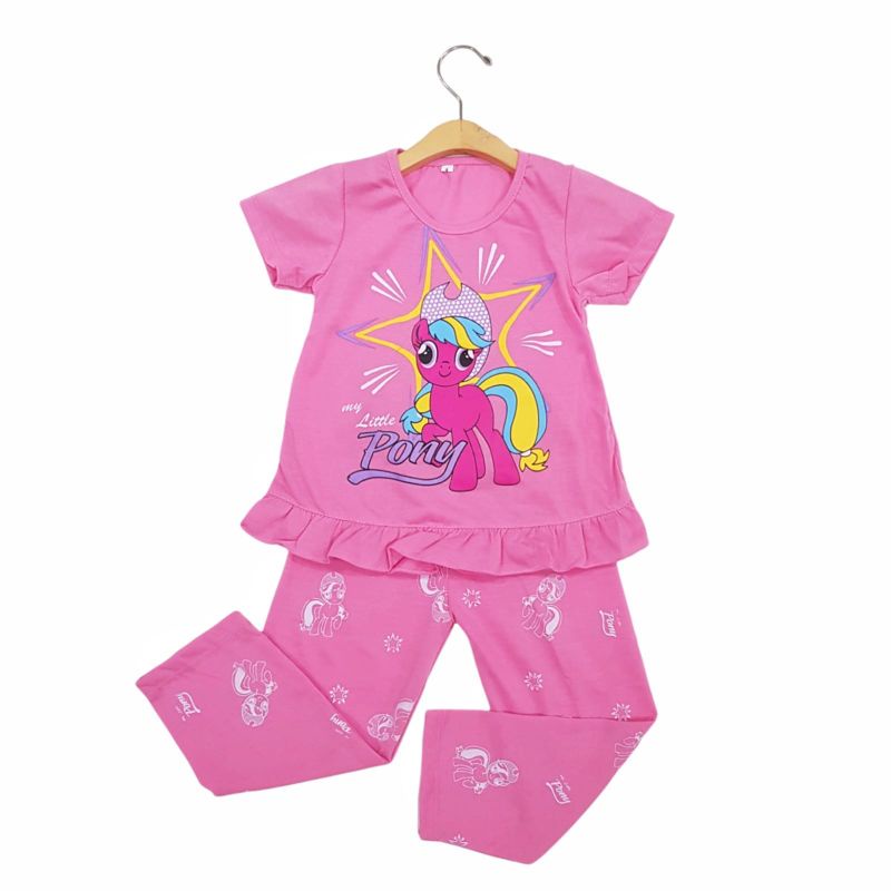 SETELAN BAJU ANAK PEREMPUAN SIKUNING SRL1 MOTIF PONI 2-7 TAHUN NEW