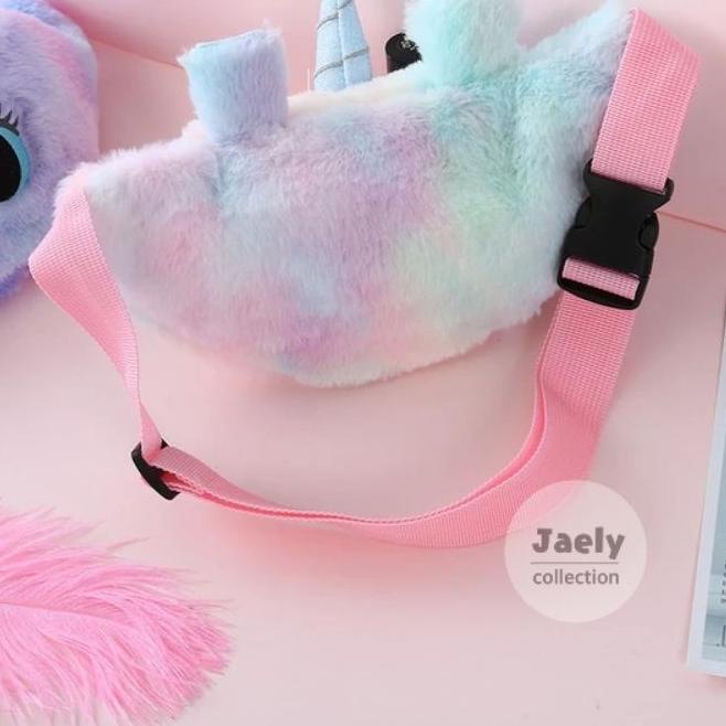 WAISTBAG BULU KARAKTER WAIST BAG UNICORN TAS PINGGANG ANAK PEREMPUAN TAS SELEMPANG BULU BUMBAG ANAK 