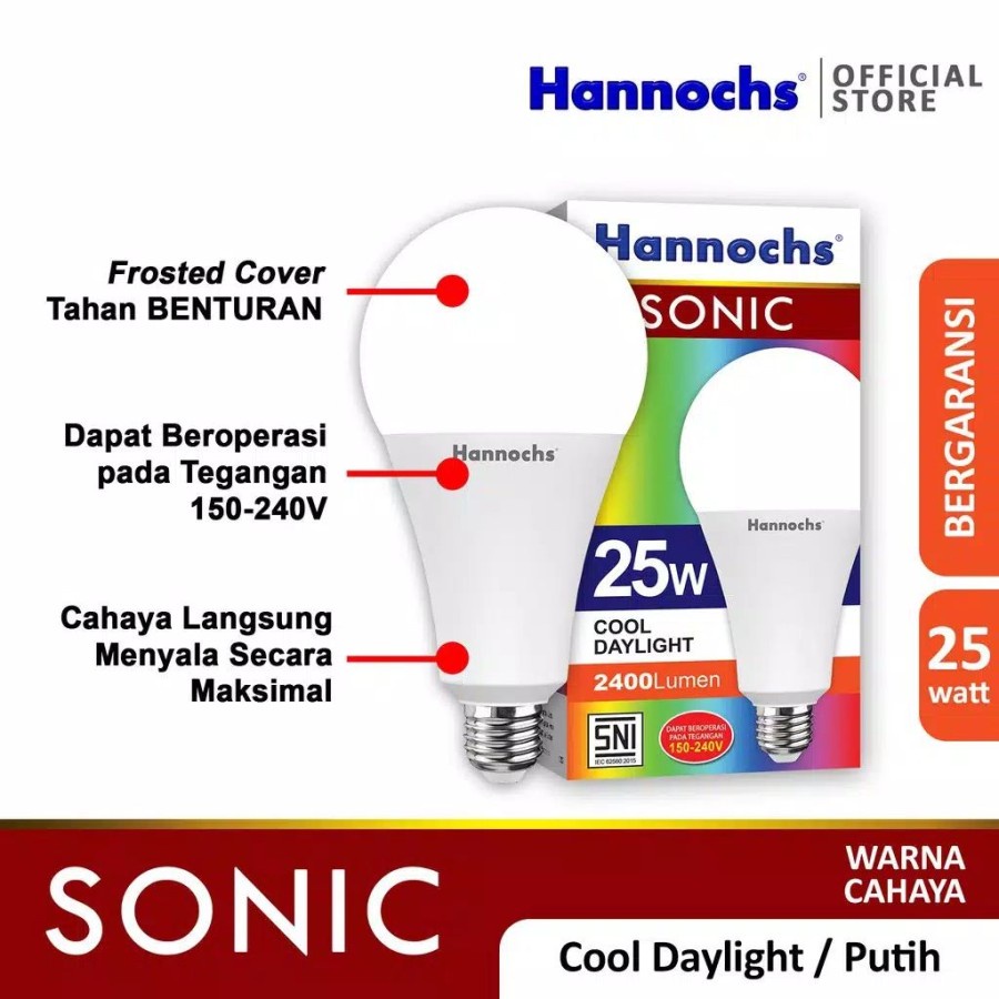 LAMPU LED HANNOCHS SONIC 25W 25 WATT CAHAYA PUTIH 6500K COOL DAYLIGHT