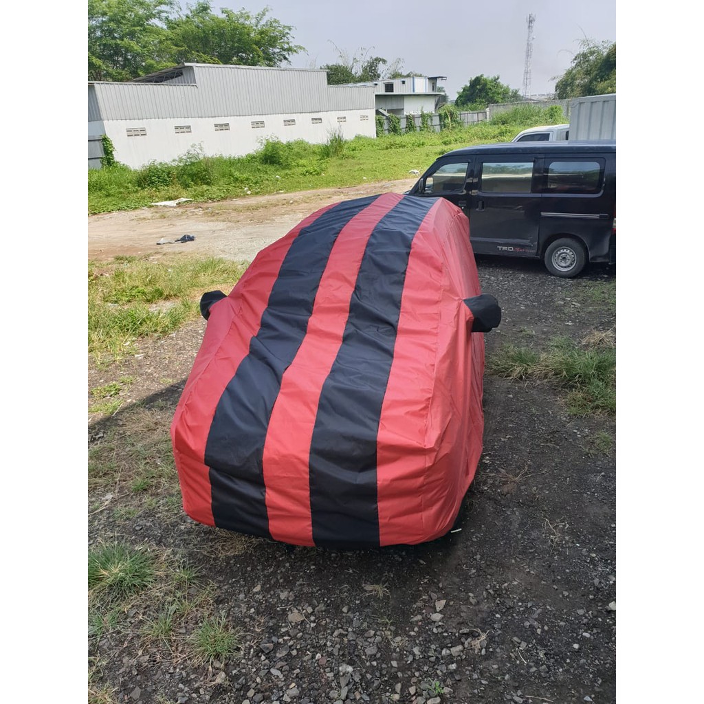 Body cover mobil calya warna merah mix hitam Selimut sigra premium Body cover mobil merah list hitam