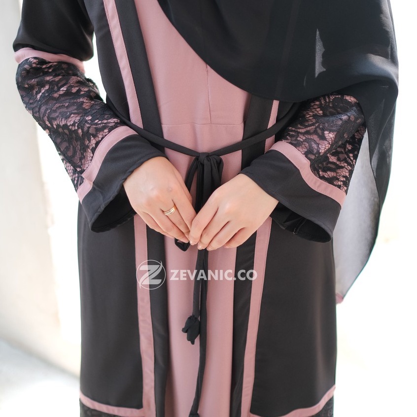 Reysha Abaya Maxi Dress Motif Renda Dikerjakan Oleh Tenaga Ahli 100% Ori Dan Realpict, Exclusive Fashion Gamis Muslim Dengan Desain Outer Aksen Brukat Diatur Bisa COD-2