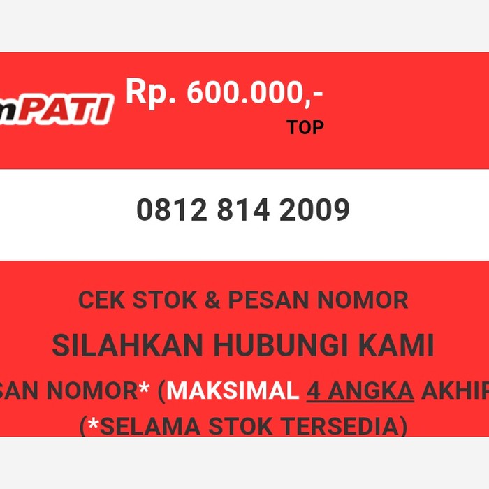 Nomor cantik Telkomsel murah tahun lahir 2009 simpati & loop T0888-600
