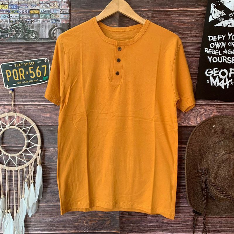 Kaos Polos Kancing / Kaos Polos Henley / Kaos Polos kuning