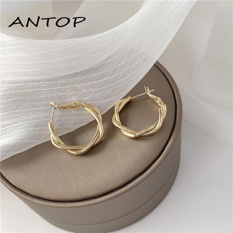 1 Pair Woven Twist Creative Earrings Korean Retro Fashion Earrings Metal Circle Jewelry ANTOP