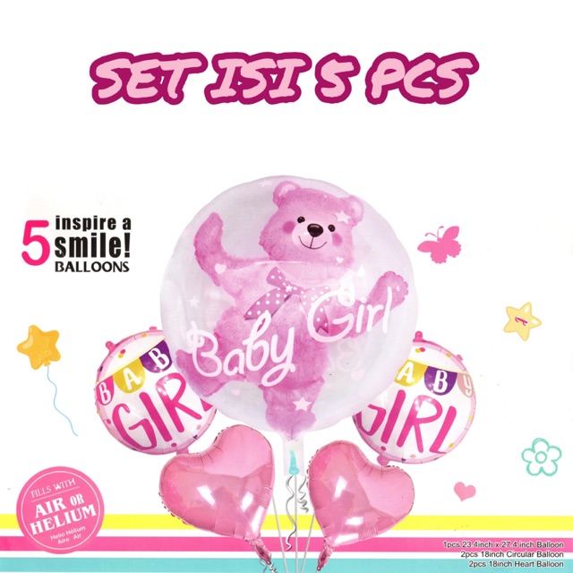 [NEW] Balon Foil Set isi 5 pcs Baby Born Girl / Untuk Lahiran Anak Perempuan