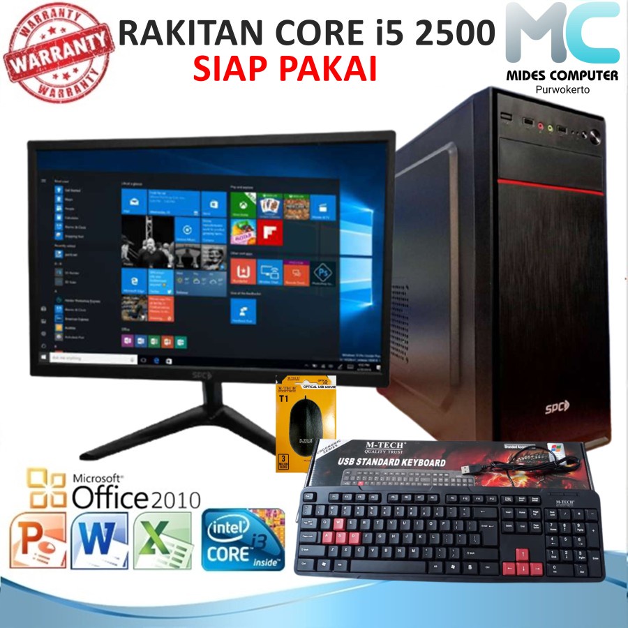 Paket Pc Cpu Rakitan Core i5 dan monitor 19inch siap pakai satu set