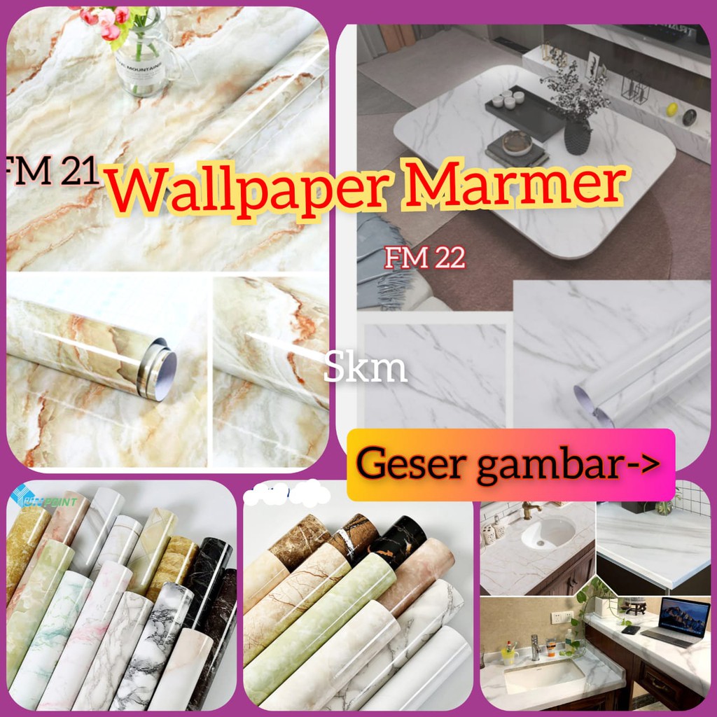 WALLPAPER WALPAPER WALLPEPER MOTIF MARMER ALUMIUM FOIL ANTI MINYAK ANTI PANAS STIKER STICKER DINDING