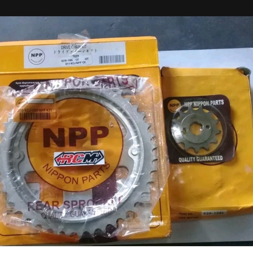 GEAR GER GIR SET CHAIN KIT TIGER DEPAN UK 13 T BELAKANG 43 T RANTAI 520 106L ORI ORIGINAL NPP ASLI