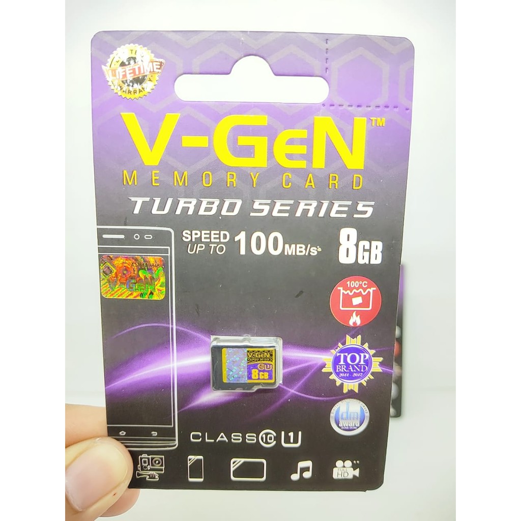 Memory Card V-GEN 8GB CLASS 10 100MBpS TURBO SERIES Memory VGEN Micro SDHC Card GARANSI SEUMUR HIDUP