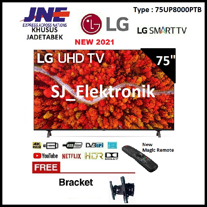 Braket + LED TV LG 75 Inch 75UP8000PTB - 75UP8000 Real 4K Smart UHD TV