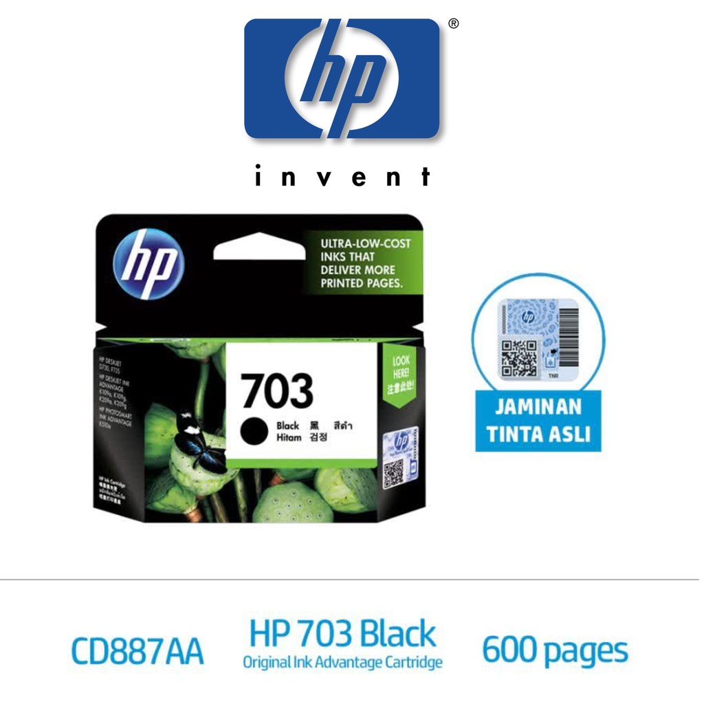 HP ink Catridge 703 Black Colours | Hitam Warna Advantage Tinta Printer Deskjet Photosmart D730, F735, K109a, K109g, K209a, K209g, K510a -Genuine Product