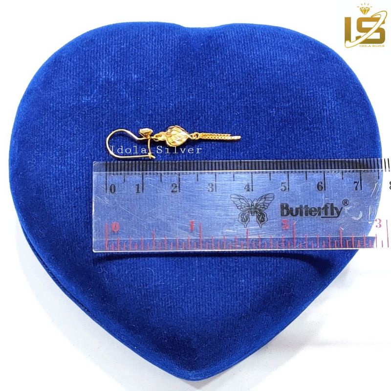 ANTING PERAK ASLI 925 SILVER LAPIS EMAS MODEL AGOGO LOVE UKIRAN ITALI DOUBLE - PERHIASAN PERAK