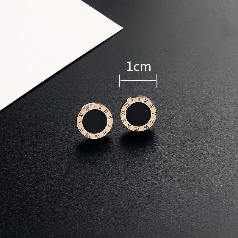 Anting Tusuk Lapis Rose Gold 18k Desain Angka Romawi Gaya Korea Untuk Wanita
