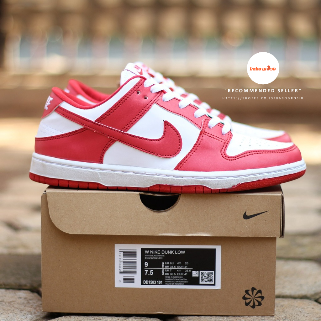 PROMO Nike SB Dunk Low Red White Premium Tag Made in Indonesia | Sepatu Sneakers Pria TOP Premium Quality Harga Murah