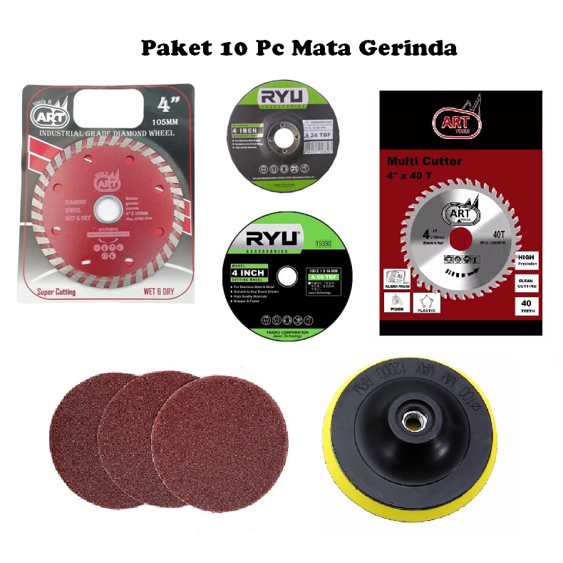 Paket 10 pc Mata Gerinda Mata Potong Keramik Mata Potong Kayu Mata Potong Besi Poles Amplas 4 inch