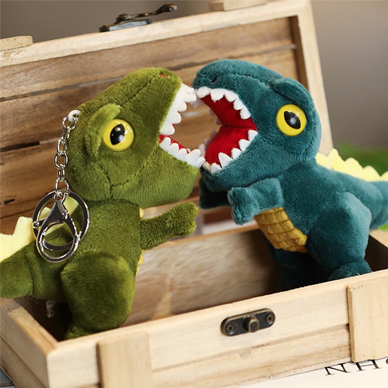 TK 14cm Mini Dinosaur Plush Toys Key Chain Bag Pendant Cute Tyrannosaurus Doll