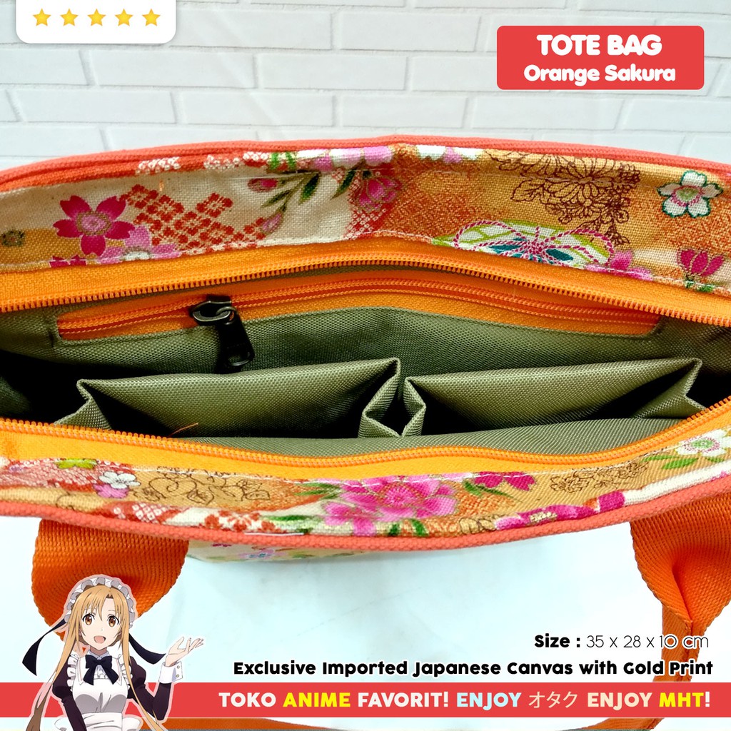 Tas Tote Bag Jepang Canvas Kanvas Impor Orange Sakura