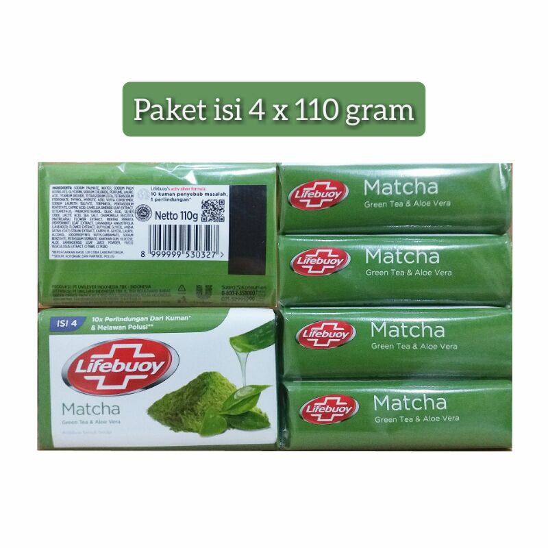 Lifebuoy Matcha Green Tea Aloe Vera Paket 4 x 110  gram Sabun mandi Batang Hijau anti bakteri