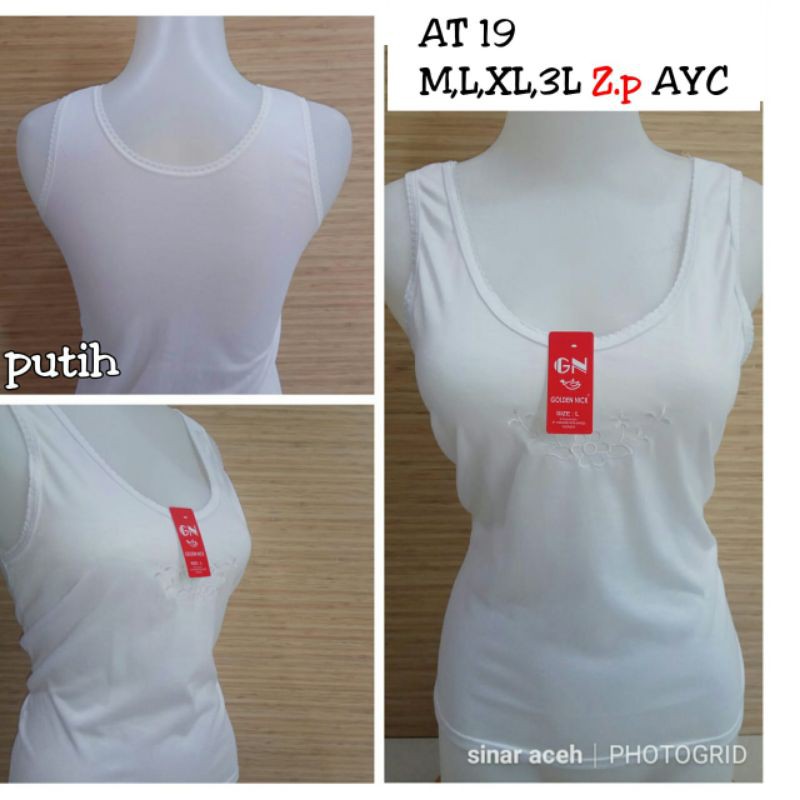 GN AT 19 | GOLDEN NICK | Tanktop wanita Tali besar katun tebal Putih renda kombinasi / Tanktop katun