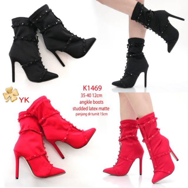 Osshoes 1469 boot angkle heels 12cm wanita heels import hitam merah