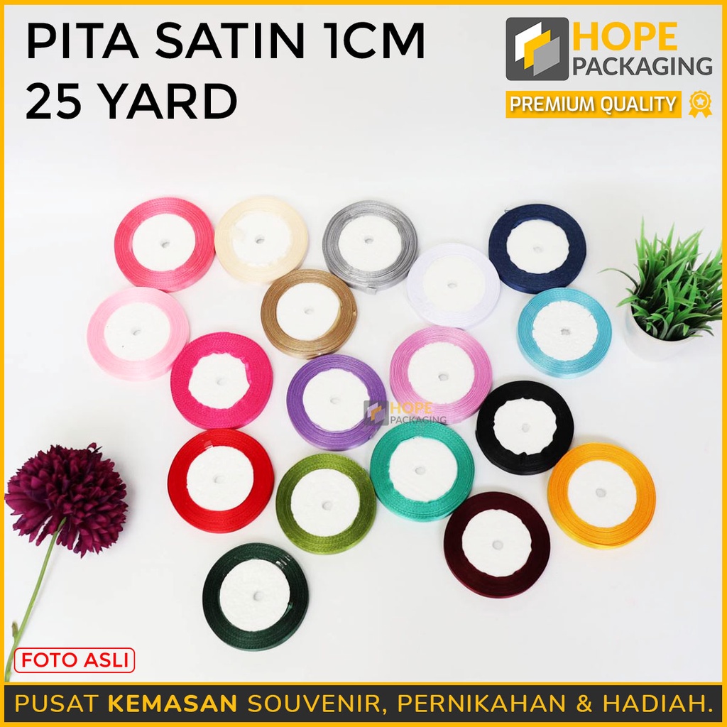 Termurah Pita Satin 1CM  25 YARD 1Roll Warna Pastel Pita Bucket Bunga Untuk Kotak Kado , Craft , Souvenir