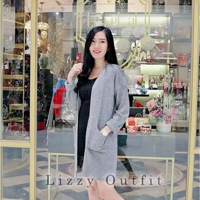 Long Cardigan kardigan oversize rajut halus dengan kantong