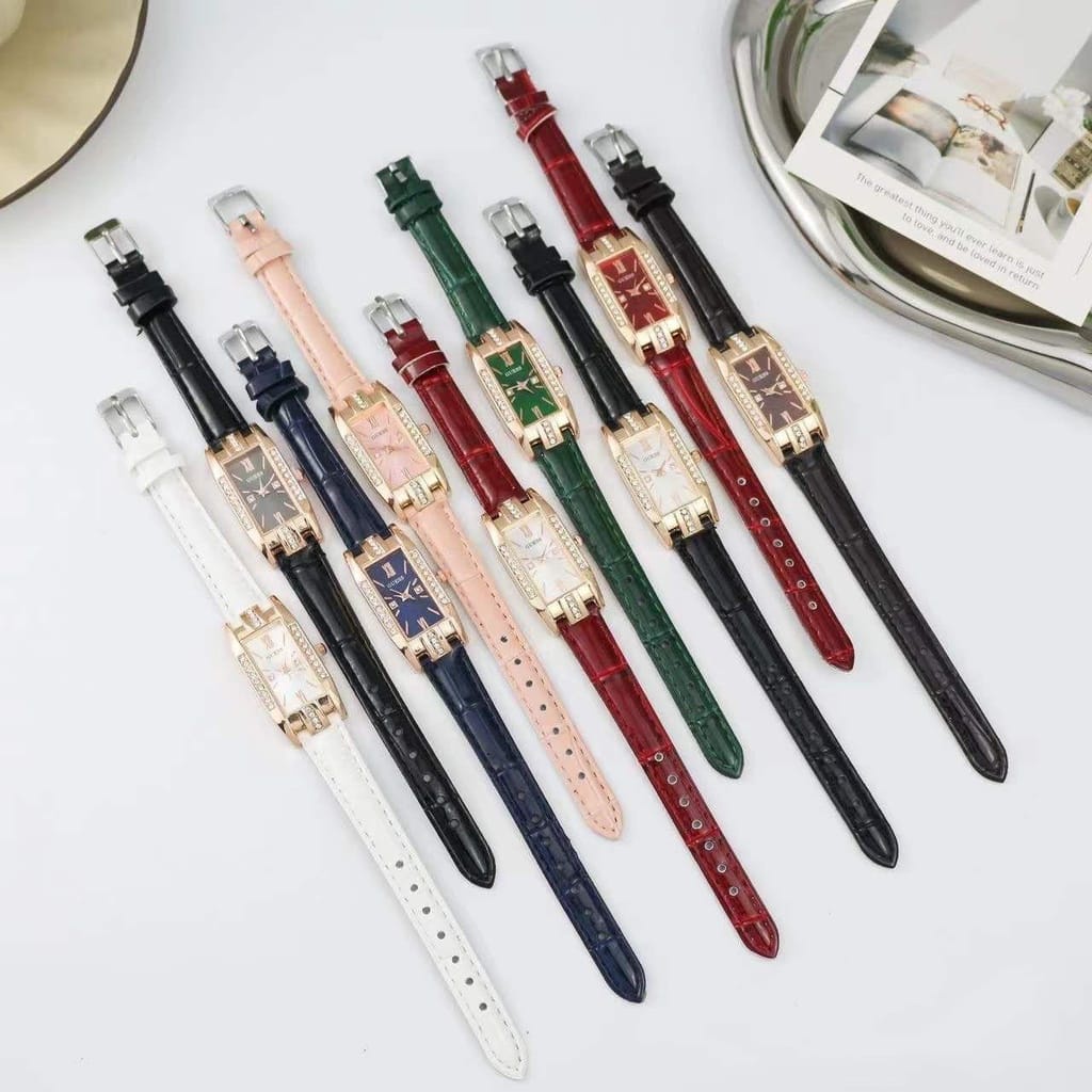 Jam Tangan Quartz Strap PU Analog Casual Gaya Retro Wanita Persegi Panjang Watch Korean Fashion RM024 Style Modern