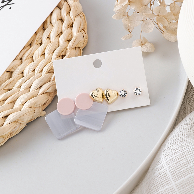 XiaoboACC 6Pcs/Set Anting Tusuk Bentuk Bulat Motif Geometri untuk Wanita