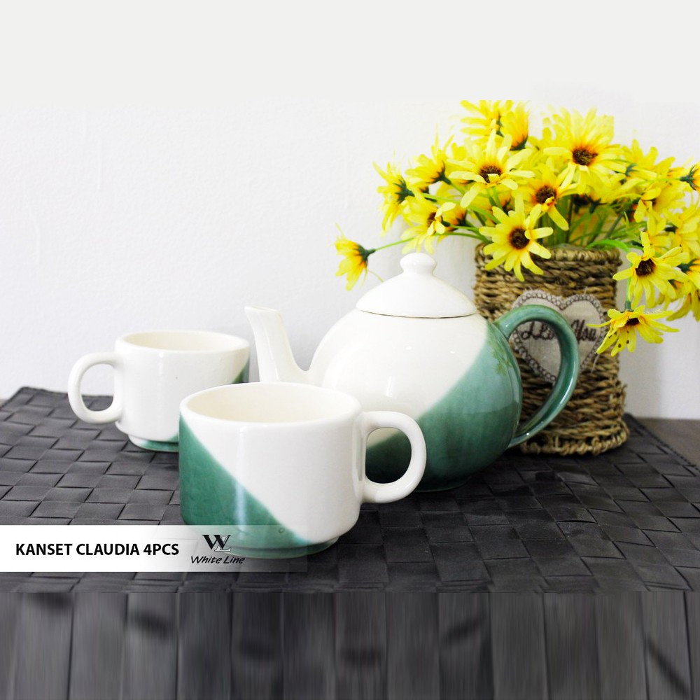 Teko cangkir Kanset Claudia 4 Pcs White Line