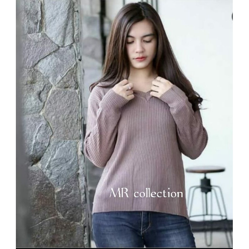 ATASAN RAJUT WANITA BOXY- V -NECK VIONA SWEATER RAJUT WANITA