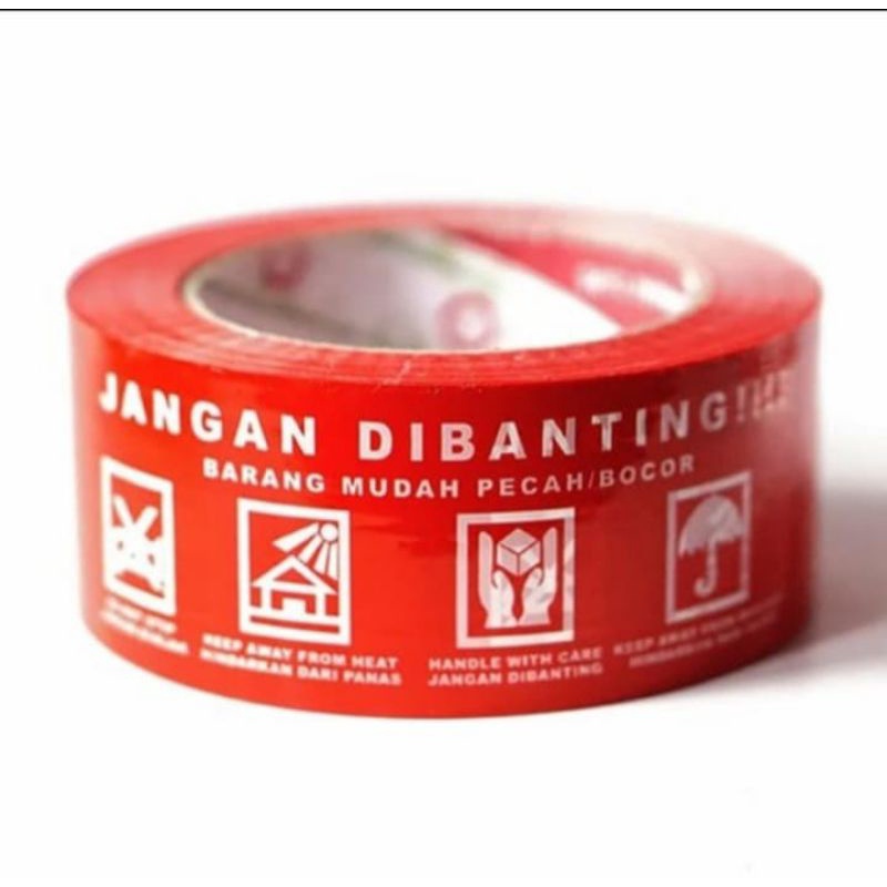 

Lakban Fragile Merah 2 inchi 50 yard / Isolasi Jangan Dibanting / Lakban Opp