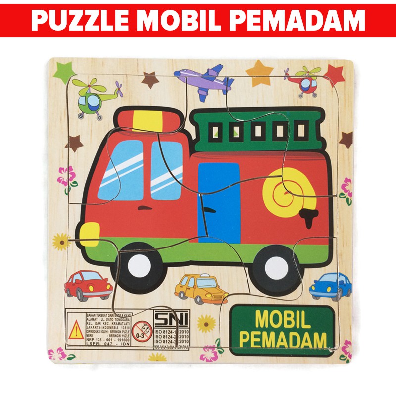 Mainan Edukasi Anak Wooden Puzzle Kayu Truk Mobil Pemadam Kebakaran