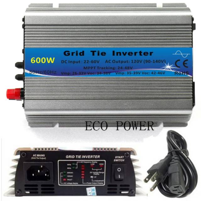 MPPT Solar Power Grid Tie Inverter, 600/700 W zuivere sinus-omvormer, IP65 waterdichte grid tie-inverter, stapelbaar voor dak buitenshuis, 600 W