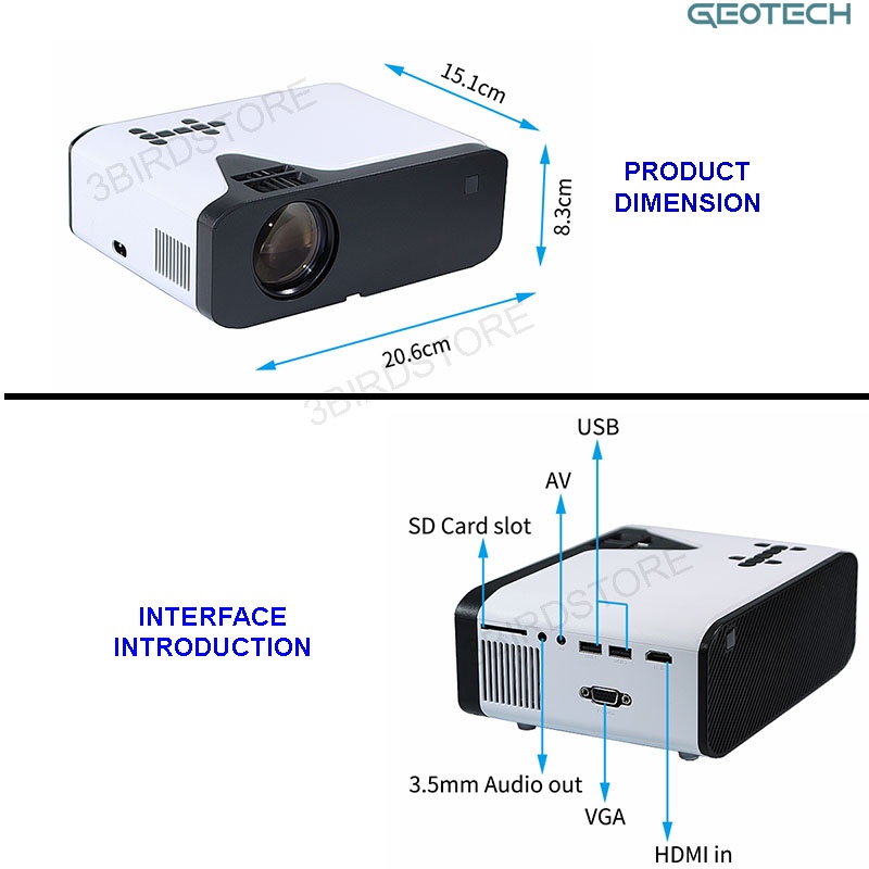 Mini Projector GEOTECH GT10S LCD Smart Projector WIFI Mirroring 3000 Lumen 1080P AV USB Mini Proyektor