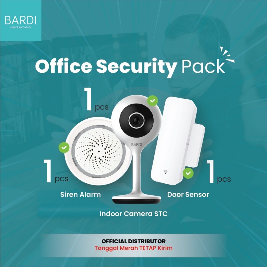 BARDI Bundle Promo Office Security Pack Indoor STC Camera, Siren, Door Sensor Wifi