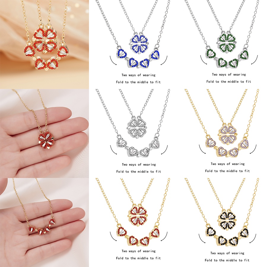 Kalung Rantai Liontin Hati Magnetik Hias Berlian Imitasi Multi Warna Untuk Wanita