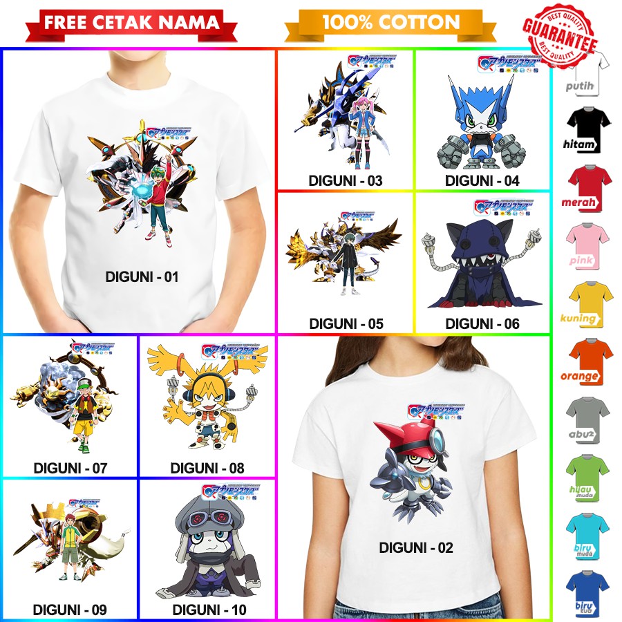 [FREE NAMA!!] Baju Kaos COUPLE  ANAK DAN DEWASA DIGIMON UNIVERSE BANYAK MOTIF