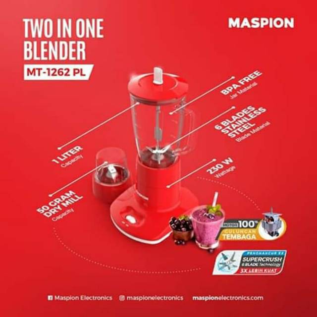 Maspion Blender Plastik Murah 2in1 MT1262PL