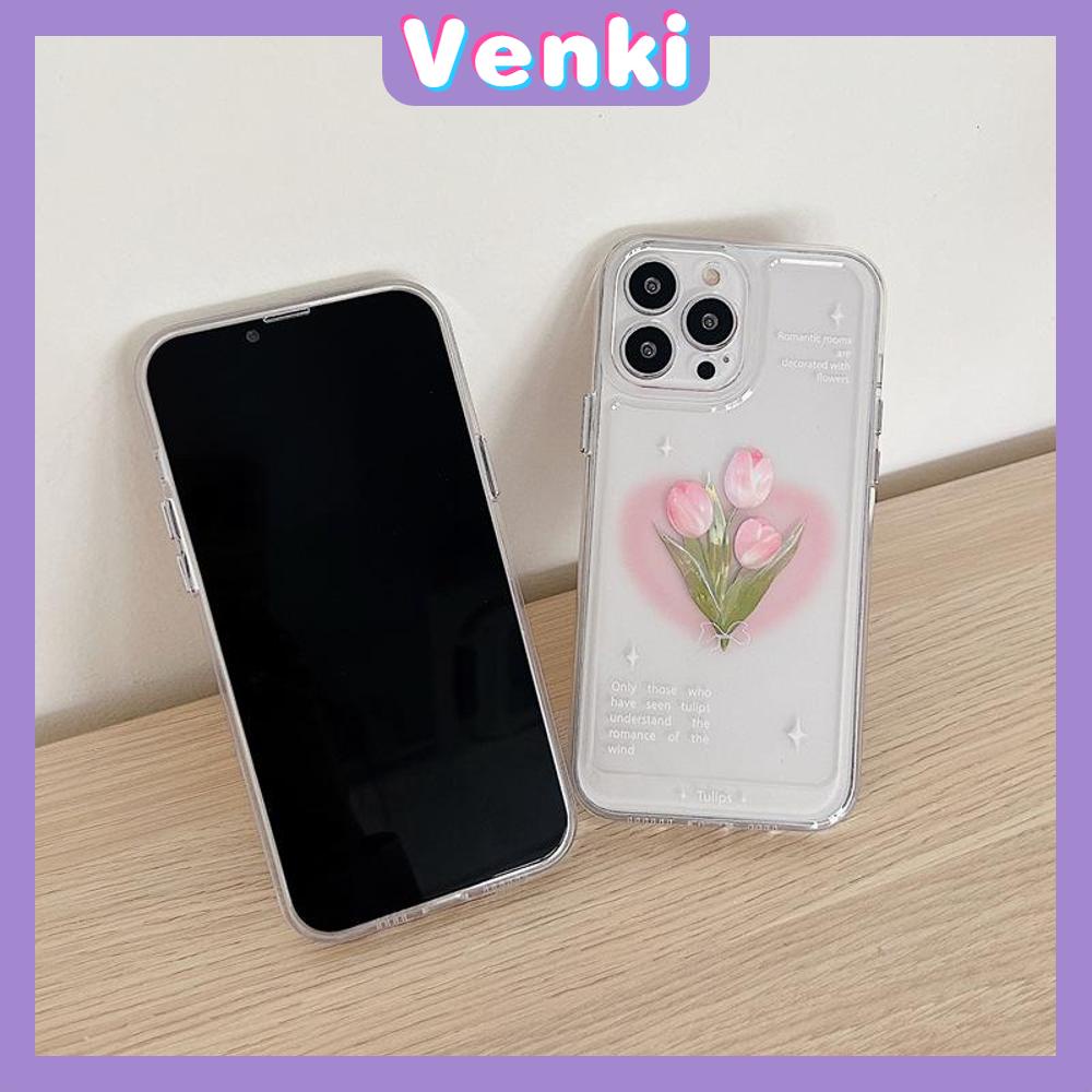 iPhone Case Luxury Silicone Soft Case Clear Case Shockproof Protection Camera Pink Tulip Flower Compatible For iPhone 11 iPhone 13 Pro Max iPhone 12 Pro Max iPhone 7Plus iPhone xr