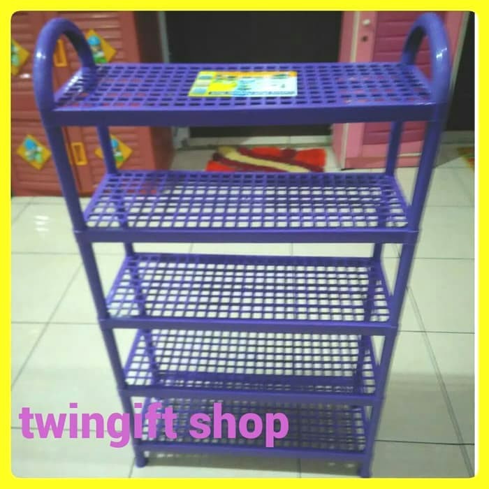 Rak Sepatu Plastik Susun 5, ungu, hijau dan pink