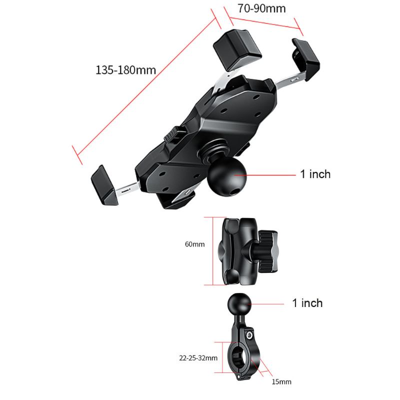 VIVI   360° Bike Motorcycle Mobile Phone Holder Cradle Clamp Mount for 4-6.5&quot; Cellphone