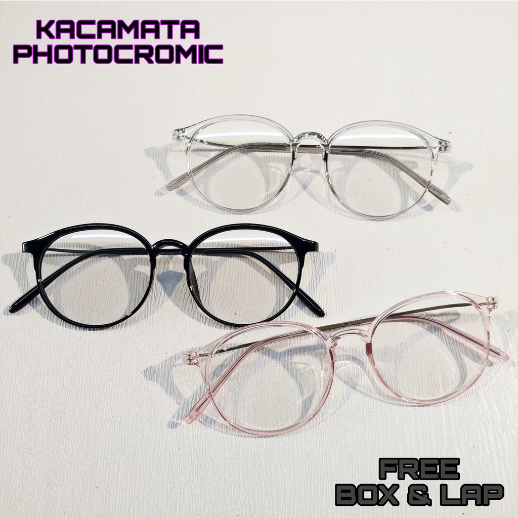 NEW PHOTOCROMIC KACAMATA VIRAL FRAME OVAL BERUBAH WARNA KOREAN STYLE UNISEX BLUERAY -- SPRING STYLE