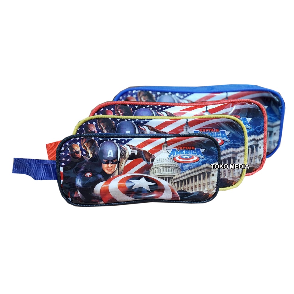 BEST SELLER!! Tempat Pensil Karakter Bahan Tebal Batman Spiderman dll (Boys Series)-KAPTEN AMERIKA