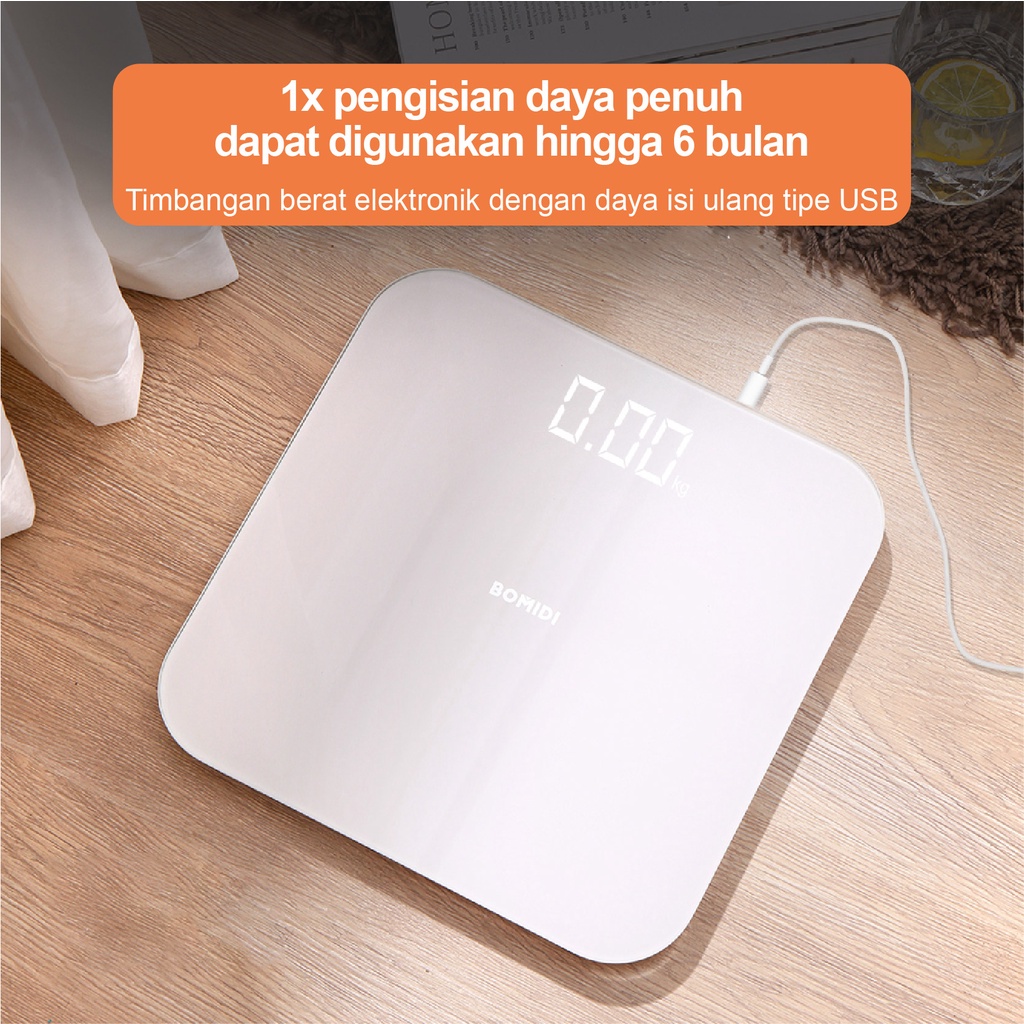 BOMIDI W1+ Timbangan Elektronik With USB Digital 180KG Weight Body Scale Desain Unik LCD Display